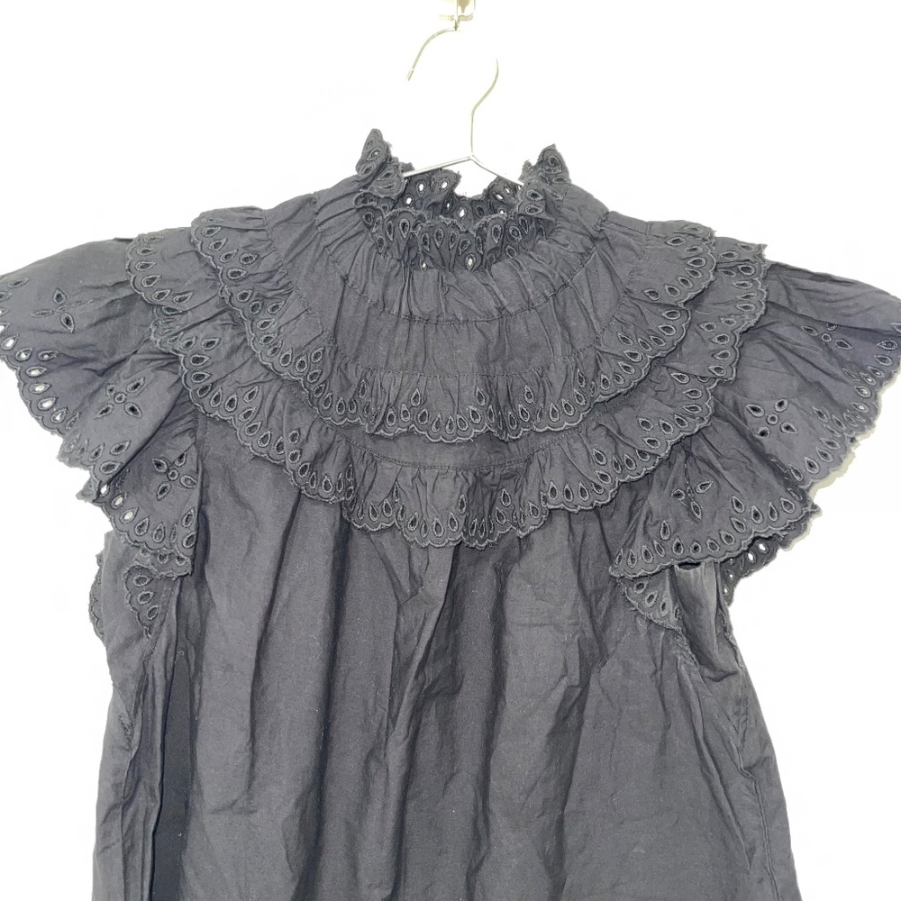 SEA Aurelie Eyelet Ruffle Tank Black Color Size: XS - Picture 8 of 10